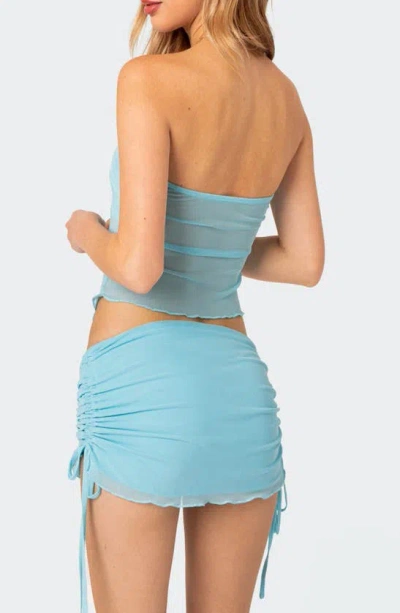 Edikted Joy Asymmetric Mesh Tube Top In Turquoise