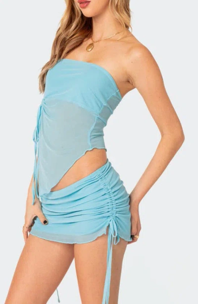 Edikted Joy Asymmetric Mesh Tube Top In Turquoise
