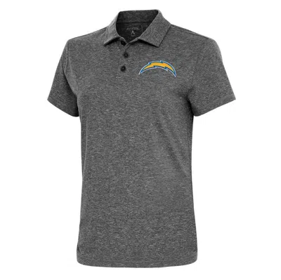 Shop Antigua Heather Black Los Angeles Chargers Motivated Polo