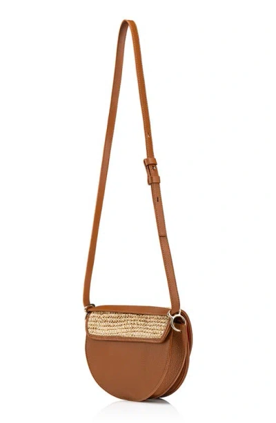 Shop Christian Louboutin By My Side Raffia & Leather Crossbody Bag In 6039 Natural/ Cuoio/ Cuoio