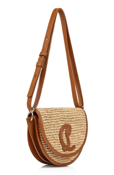 Shop Christian Louboutin By My Side Raffia & Leather Crossbody Bag In 6039 Natural/ Cuoio/ Cuoio