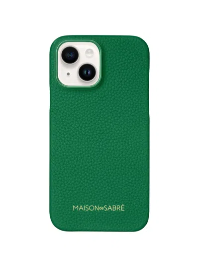 Shop Maison De Sabre Leather Phone Case (iphone 15) In Emerald Green
