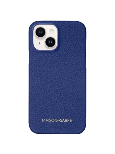 Shop Maison De Sabre Leather Phone Case (iphone 15) In Lapis Blue