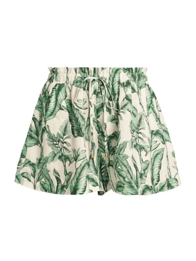 Shop Kivari Women's Tropico Linen Shorts In Green Palm