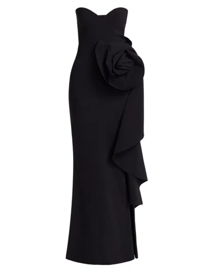 Shop Chiara Boni La Petite Robe Women's Ethane Strapless Floral Ruffle Gown In Black