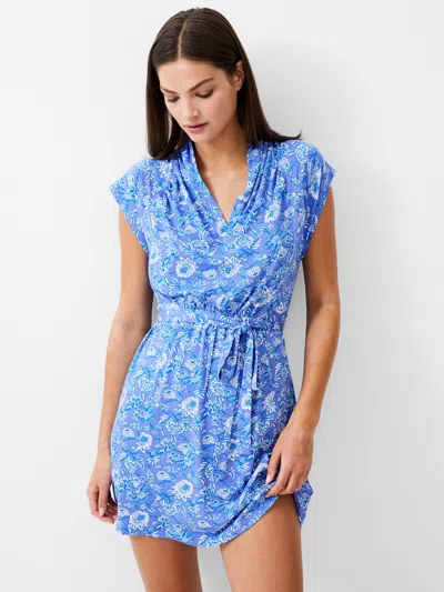Shop French Connection Cosette Vee Mini Dress Baja Blue / White
