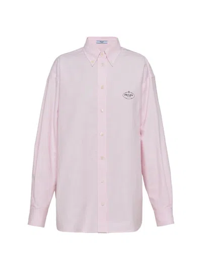 Shop Prada Women's Embroidered Oxford Cotton Shirt In Pink