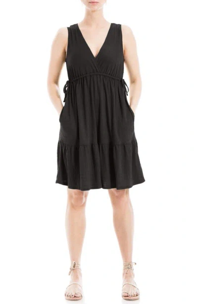 Shop Max Studio V-neck Tiered Minidress In Black-black
