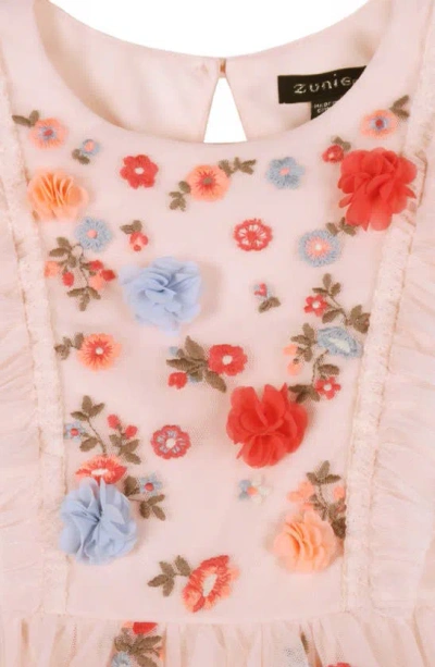 Shop Zunie Kids' Embroidered Mesh Yoke Dress In Blush