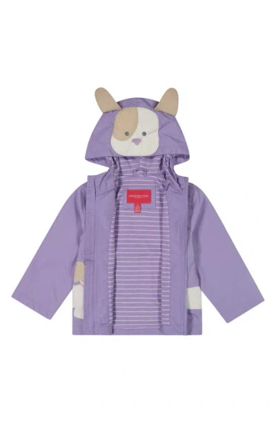 Shop London Fog Kids' Puppy Hooded Water-repellent Rain Jacket In Lilac