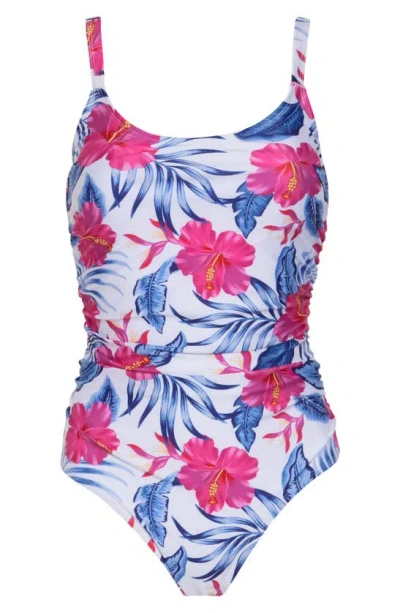 Shop Nicole Miller Side Ruching One-piece Swimsuit In Tropical Fuschia