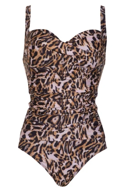 Shop Nicole Miller Bandeau One-piece Swimsuit In Leopardd Print
