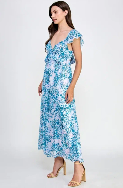 Shop Koko + Mason Ruffle Maxi Dress In Blue Print