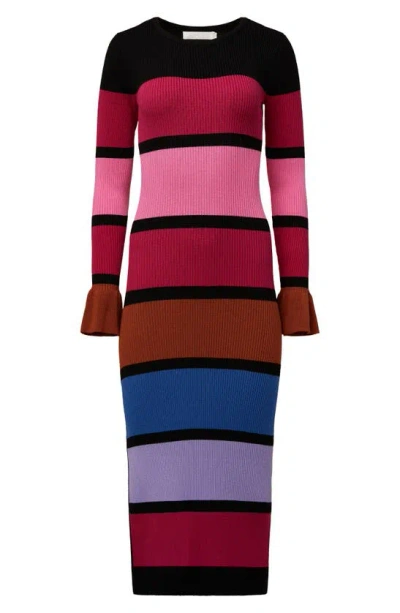 Shop Rachel Parcell Colorblock Long Sleeve Rib Maxi Dress In Berry Colorblocked Multi
