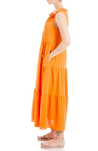 Shop Max Studio London Tie Neck Tiered Maxi Dress In Tangerin-tangerine