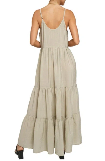 Shop Know One Cares Button Tiered Maxi Dress In Beige