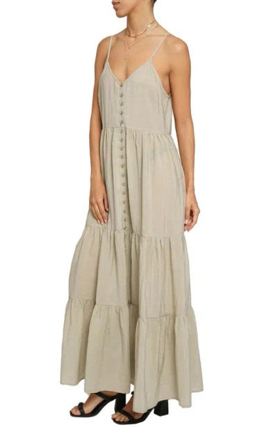 Shop Know One Cares Button Tiered Maxi Dress In Beige