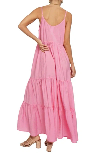 Shop Know One Cares Button Tiered Maxi Dress In Pink