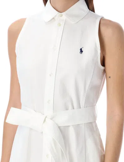 Shop Polo Ralph Lauren Belted Sleeveless Shirtdress In White