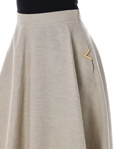 Shop Valentino Garavani Linen Midi Skirt In Beige