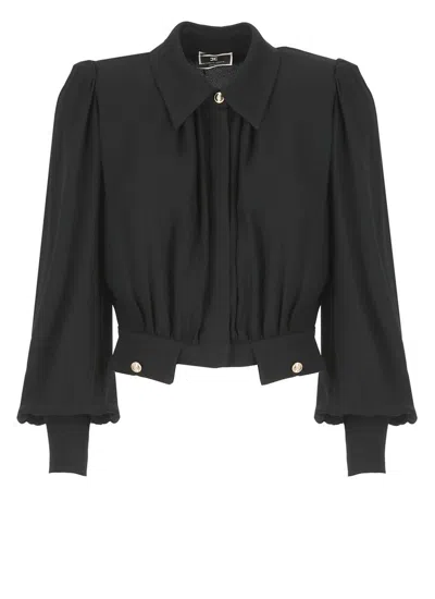 Shop Elisabetta Franchi Pleated Georgette Shirt In Black