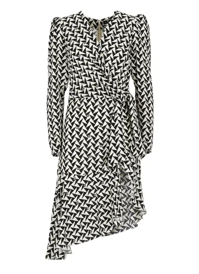 Shop Elisabetta Franchi Graphic Printed Asymmetric Midi Dress In Multi