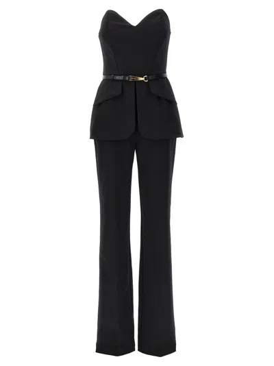Shop Elisabetta Franchi Strapless Belted Jumpsuit In Black