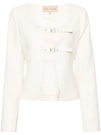 Shop Aya Muse White Apure Buckled Jacket - Women's - Polyester/wool In Neutrals