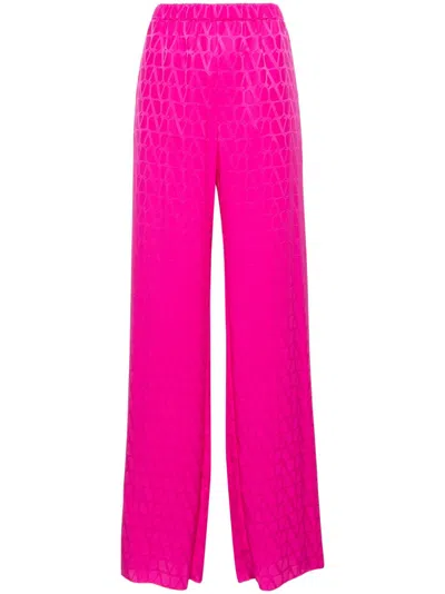 Shop Valentino Pink Toile Iconographe Silk Wide-leg Trousers