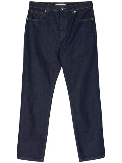Shop Maison Kitsuné Blue Profile Fox-embroidered Straight-leg Jeans