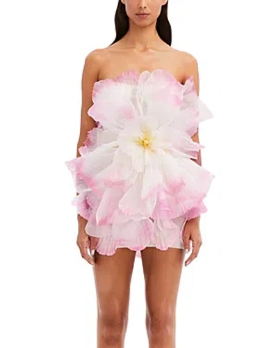 Shop Oscar De La Renta Strapless 3d Floral Mini Dress In Soft Pink