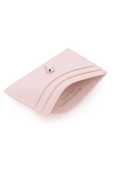 Shop Alexander Mcqueen Saffiano Leather Skull Card Holder In Pink