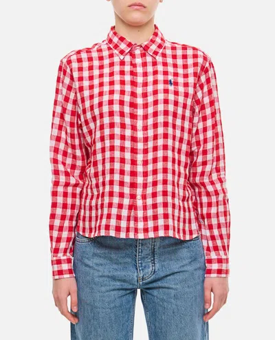 Shop Polo Ralph Lauren Linen Crop Shirt In Red