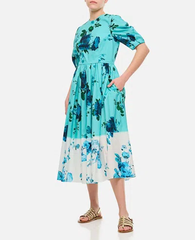 Shop Erdem Short Sleeve A Line Midi Dress In Sky Blue