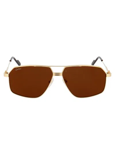 Shop Cartier Sunglasses In 002 Gold Gold Brown