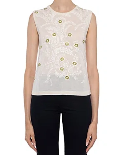 Shop Giambattista Valli Embroidered Knit Shell In Ivory
