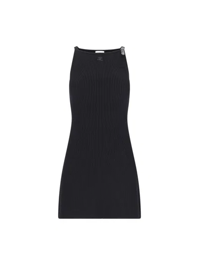 Shop Courrèges Ribbed Short Dress In Black
