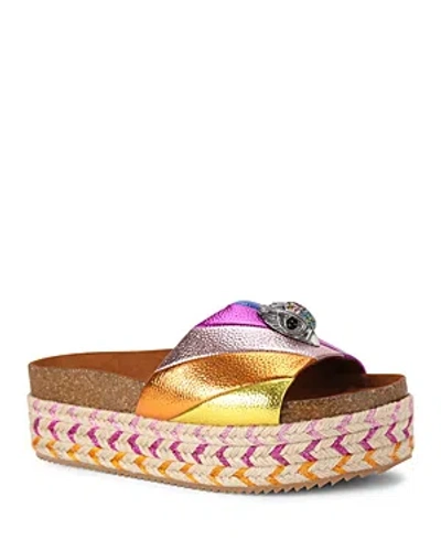 Kurt Geiger Kensington Eagle-embellished Leather Flatform Sandals In Multi
