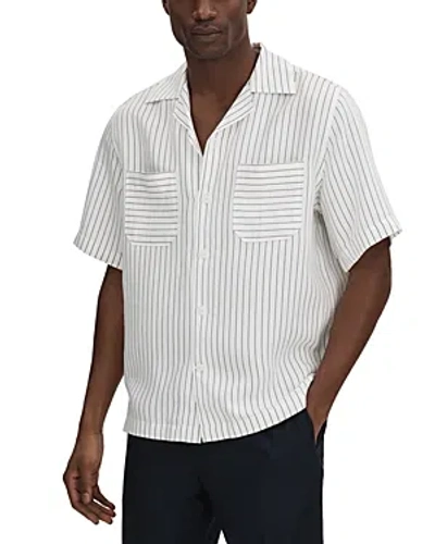 Shop Reiss Anchor Stripe Oversized Fit Button Down Camp Shirt In White/navy