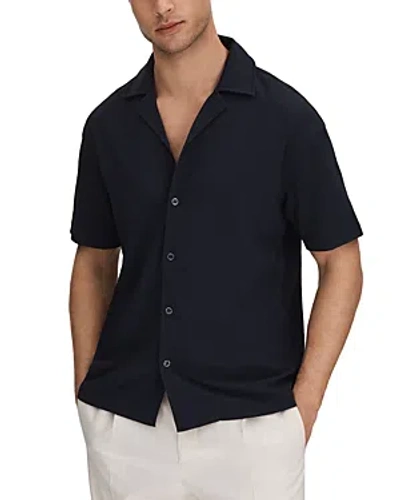 Shop Reiss Hunt Textured Regular Fit Button Down Camp Shirt In Navy