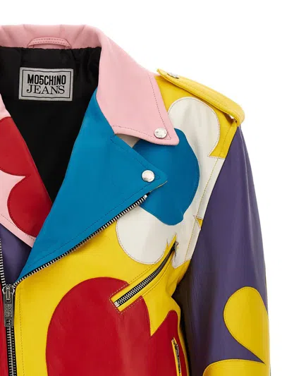 Shop Moschino Jeans Multicolor Sheepskin Biker Jacket