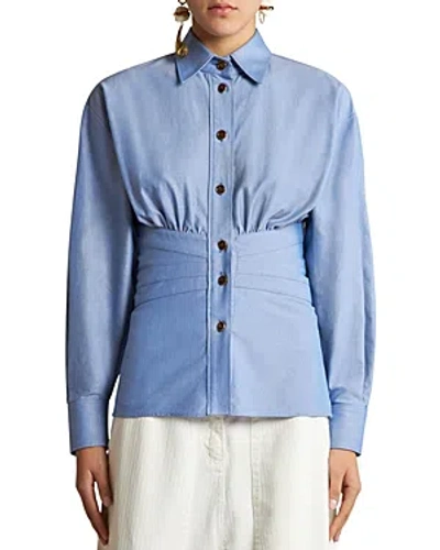 Shop Etro Pleated Waist Shirt In Jazzy Blue