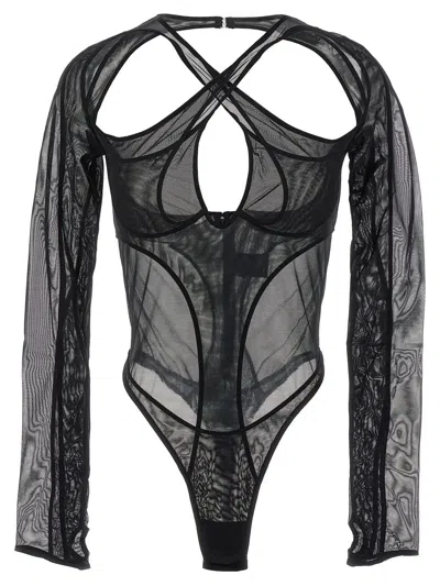 Shop Mugler 'criss-crossed Multi-layer' Bodysuit In Black
