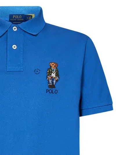 Shop Polo Ralph Lauren Bear Motif Polo Shirt In Blue