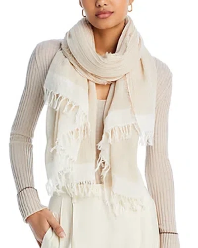 Shop Vince Cotton Border Stripe Scarf In Ivory