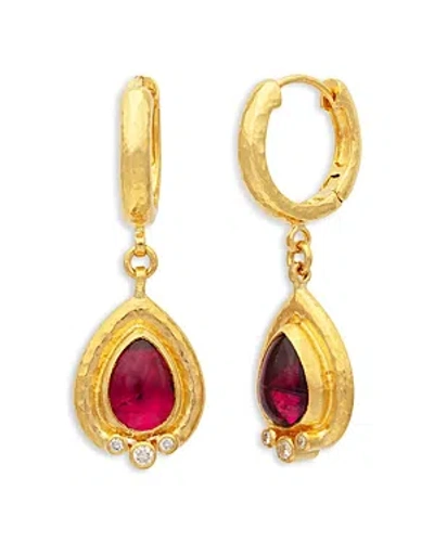 Shop Gurhan 24k & 22k Yellow Gold Muse Pink Tourmaline & Diamond Charm Hoop Earrings