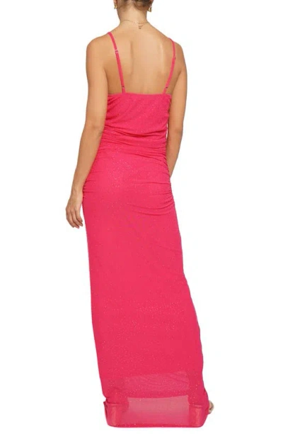 Shop Know One Cares Rosette Rhinestone Mesh Maxi Dress In Hot Pink