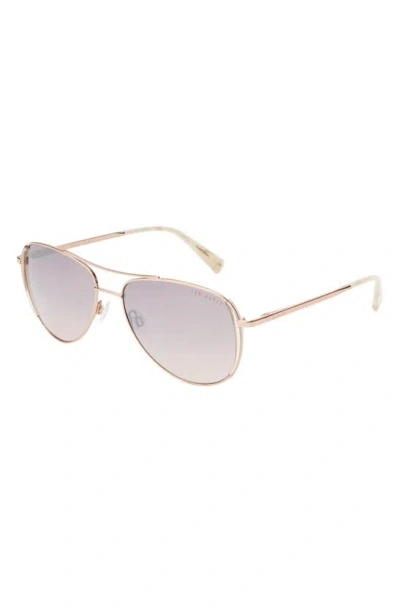 Shop Ted Baker 58mm Full Rim Aviator Sunglasses In Rosevgold