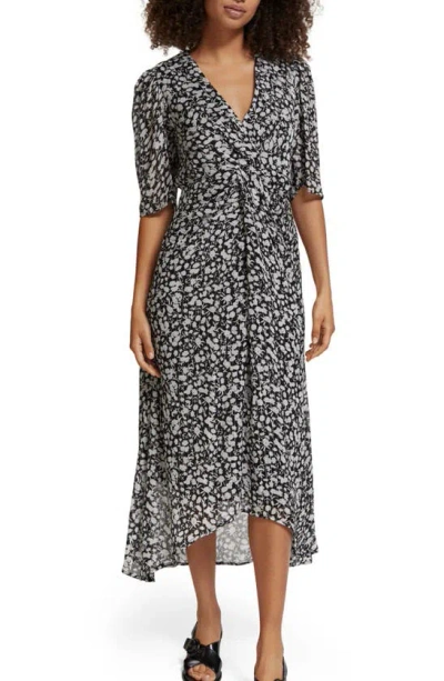 Shop Scotch & Soda Drape Knot Tiered Midi Dress In Anchor Floral