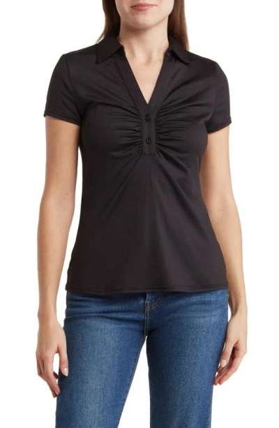 Shop By Design Elly Cap Sleeve Ruched Polo In Black